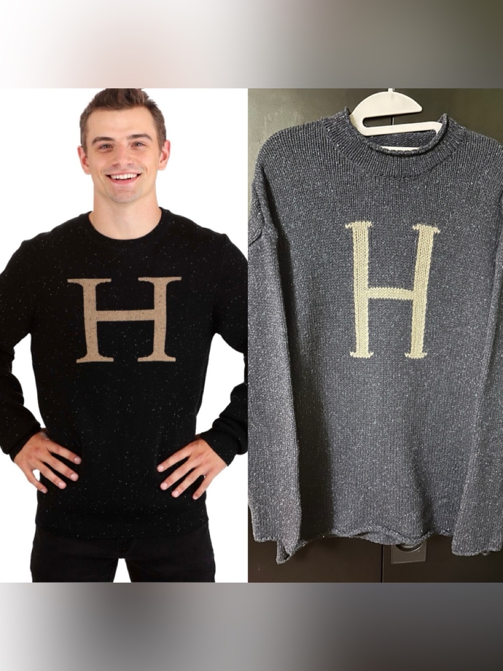 Harry Potter Men’s Blue Navy Crewneck Sweater with Cream 'H' Accent L